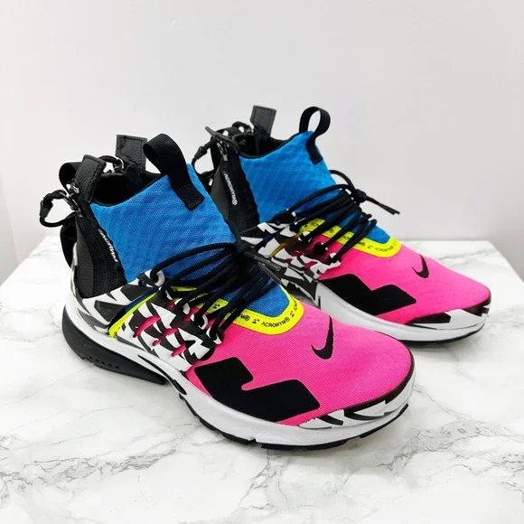 Nike Air Presto Mid Acronym Racer Pink Mens Size 7 AH7832-600 EUC Blue Neon Pink - Picture 4 of 8